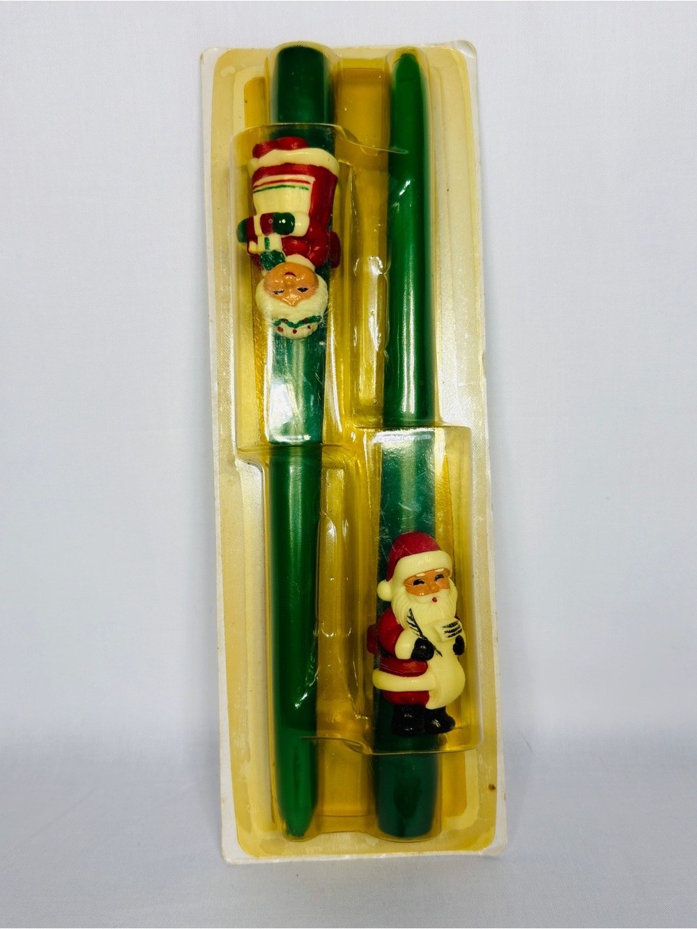 Vintage 1981 Avon Mr & Mrs Santa Claus Green Taper Candles 10" NOS Sealed